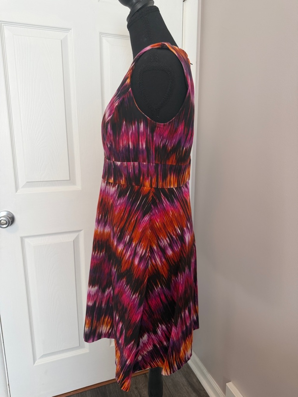 Calvin Klein Sleeveless Midi Dress in Pink, Orange and Black - Picture 3 of 7